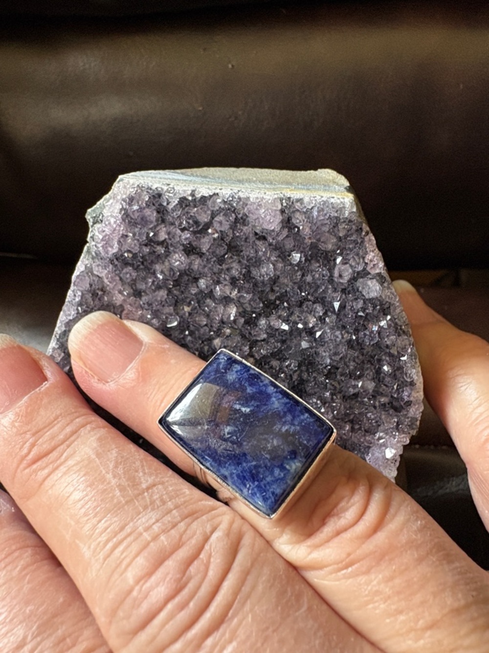 Blue Sodalite Rectangular Silver ring - Picture 3 of 6
